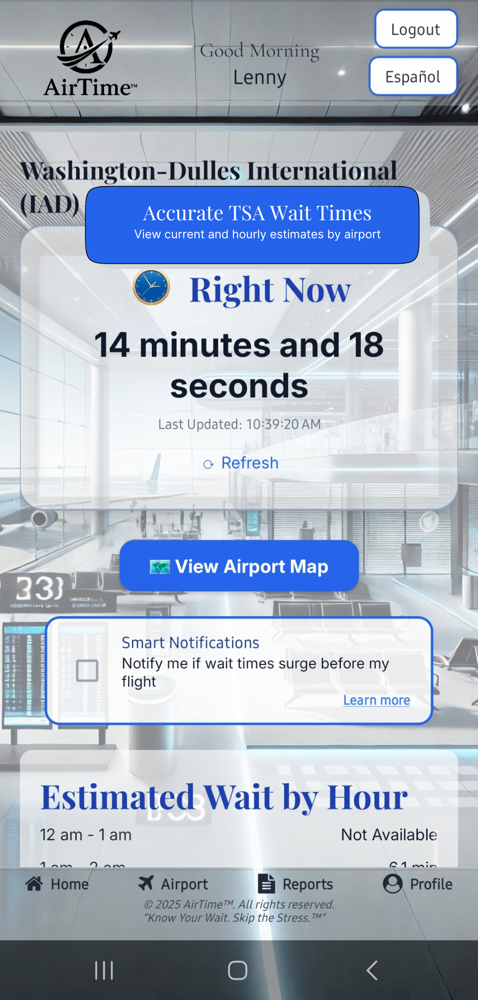 Airport Details screen